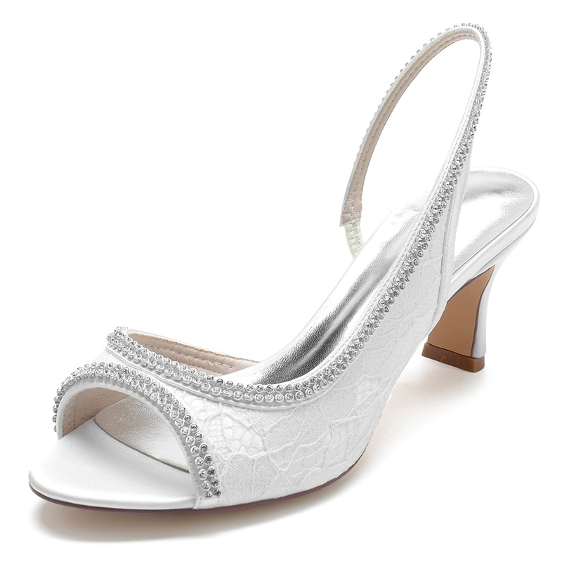 Slingback Heel Peep Toe Wedding Shoes With Rhinestone