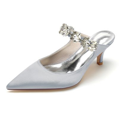 Slingback Heel Point Toe Wedding Shoes With Rhinestone