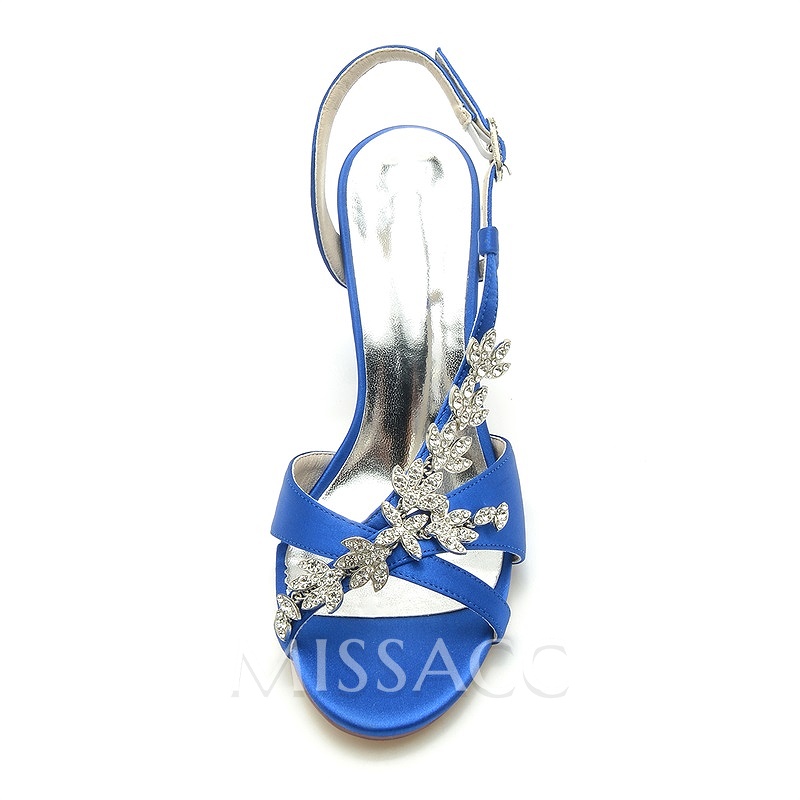 Slingback Open Toe Heel Wedding Shoes With Rhinestone
