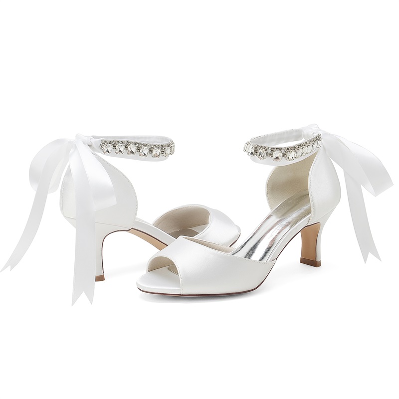 Peep Toe Ankle Strap Heel Wedding Shoes With Rhinestone