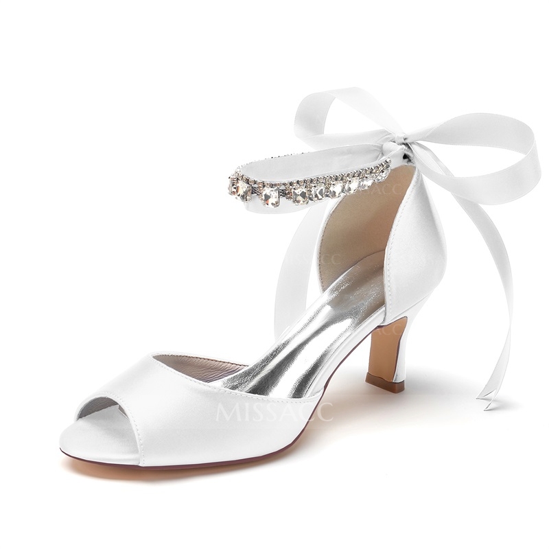 Peep Toe Ankle Strap Heel Wedding Shoes With Rhinestone