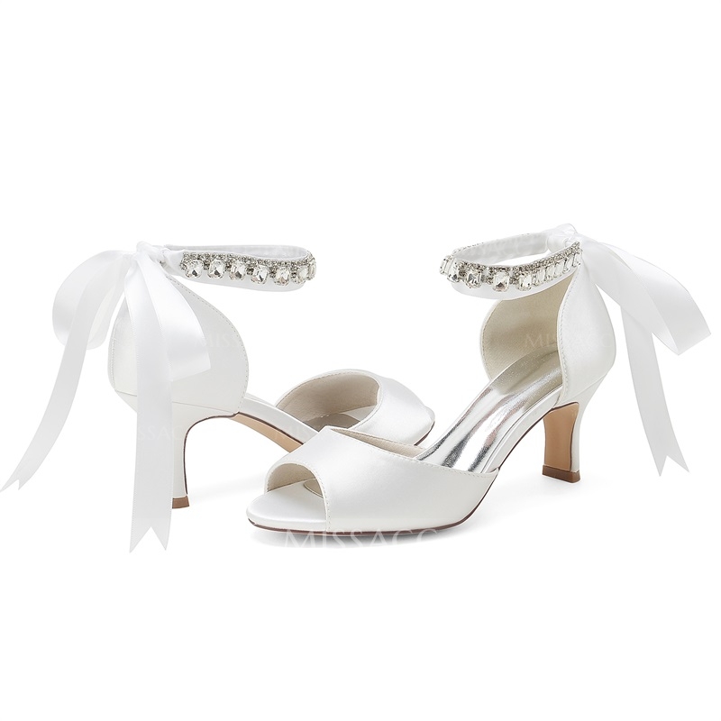 Peep Toe Ankle Strap Heel Wedding Shoes With Rhinestone