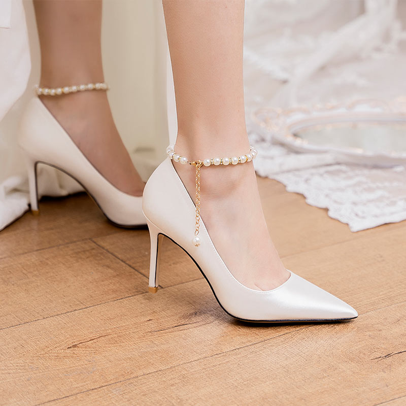 Chaussures De Mariage À Talons Aiguilles Ornées De Perles