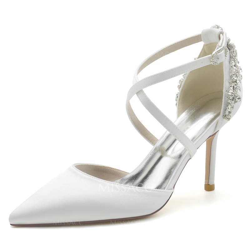 Point Toe Stiletto Heel Wedding Shoes With Rhinestone