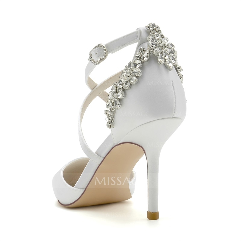 Point Toe Stiletto Heel Wedding Shoes With Rhinestone