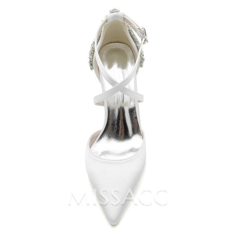Point Toe Stiletto Heel Wedding Shoes With Rhinestone