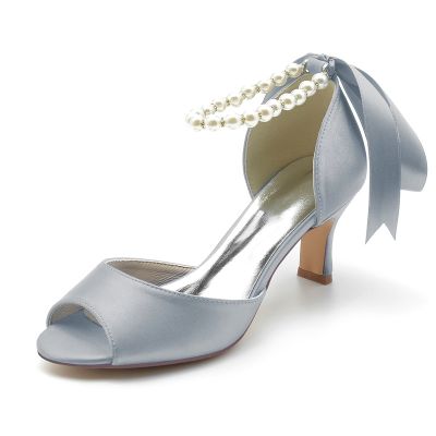Pearl Embellished Peep Toe Ankle Strap Heel Wedding Shoes