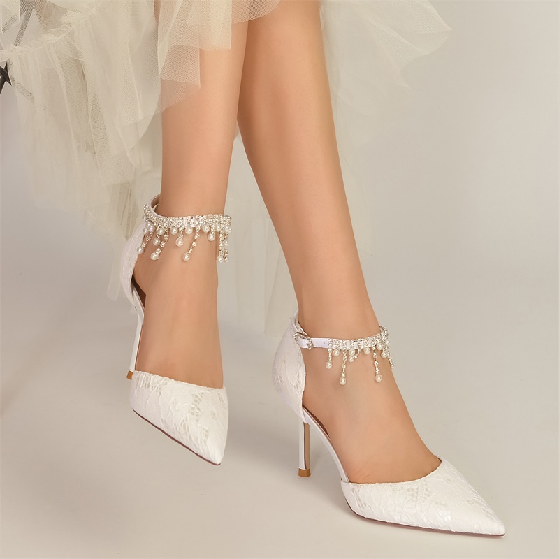 Point Toe Stiletto Heel Lace Wedding Shoes