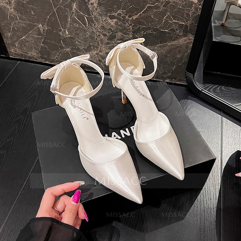 Stiletto Heel Point Toe Wedding Shoes With Bowknot