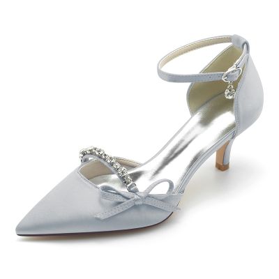 Point Toe Kitten Heel Wedding Shoes With Bowknot/Rhinestone