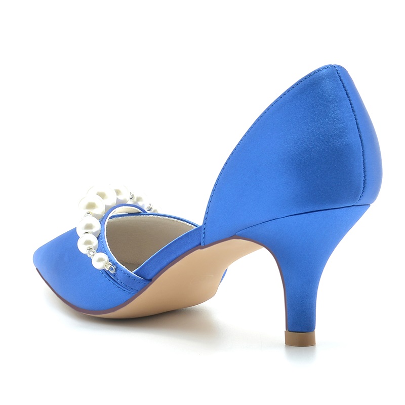 Point Toe Kitten Heel Silk Like Satin Wedding Shoes With Pearl