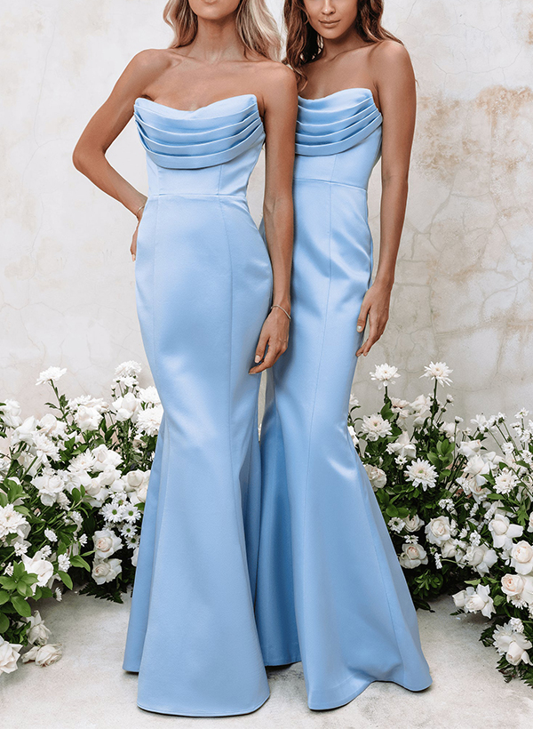 Trumpet/Mermaid Strapless Sleeveless Floor-Length Satin Bridesmaid Dresses