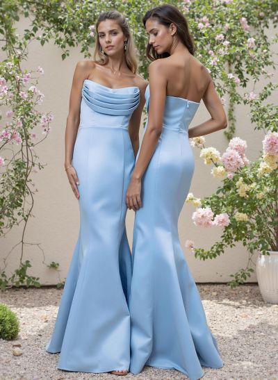 Trumpet/Mermaid Strapless Sleeveless Floor-Length Satin Bridesmaid Dresses