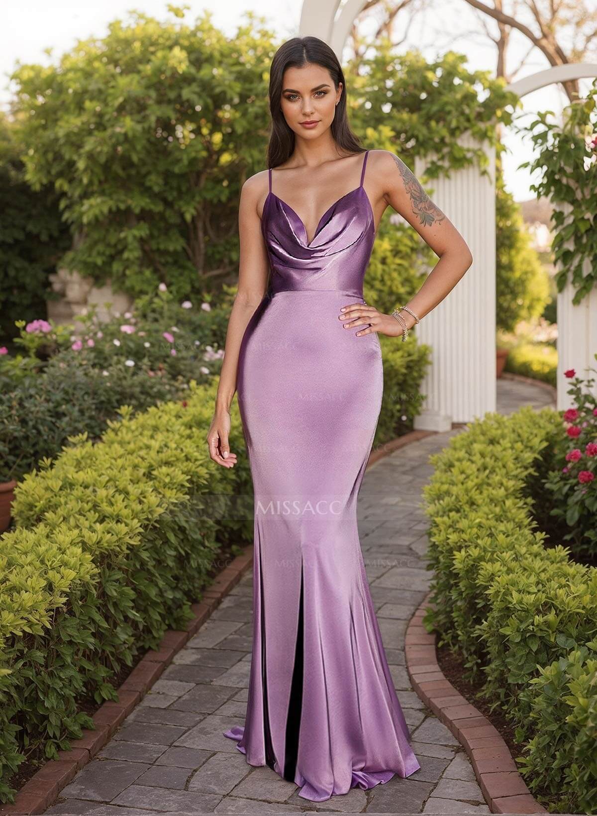 Trumpet/Mermaid Cowl Neck Sleeveless Floor-Length Silk Like Satin Bridesmaid Dresses