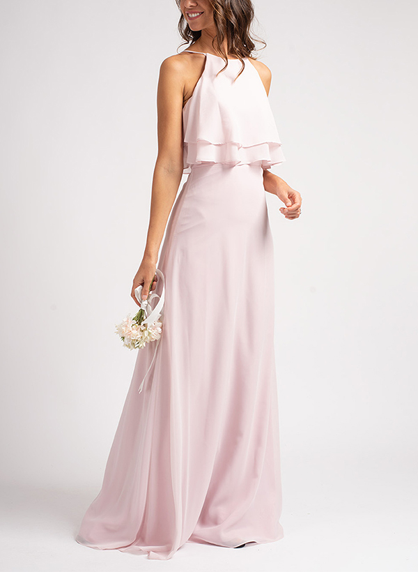 A-Line V-Neck Sleeveless Floor-Length Chiffon Bridesmaid Dresses