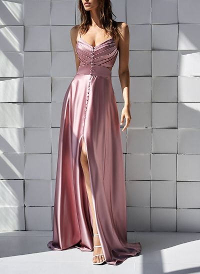 A-Line Sweetheart Sleeveless Floor-Length Charmeuse Bridesmaid Dresses