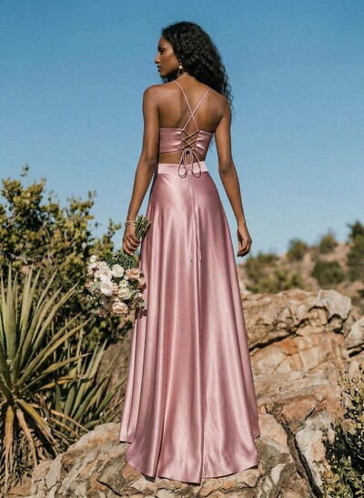 A-Line Sweetheart Sleeveless Floor-Length Charmeuse Bridesmaid Dresses
