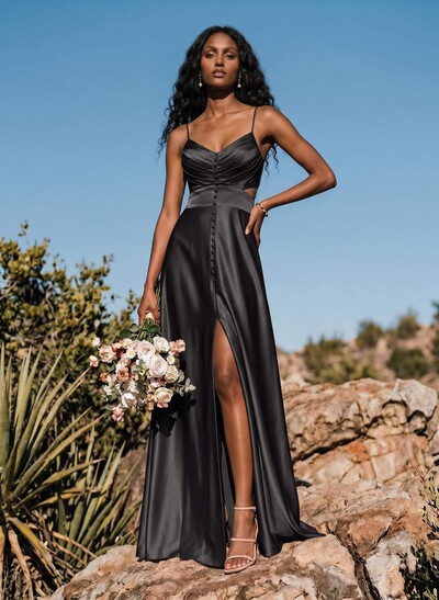 A-Line Sweetheart Sleeveless Floor-Length Charmeuse Bridesmaid Dresses