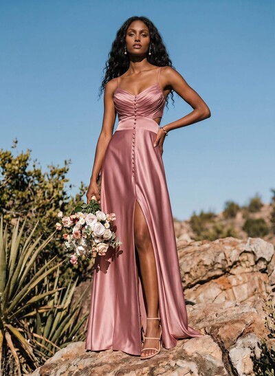 A-Line Sweetheart Sleeveless Floor-Length Charmeuse Bridesmaid Dresses