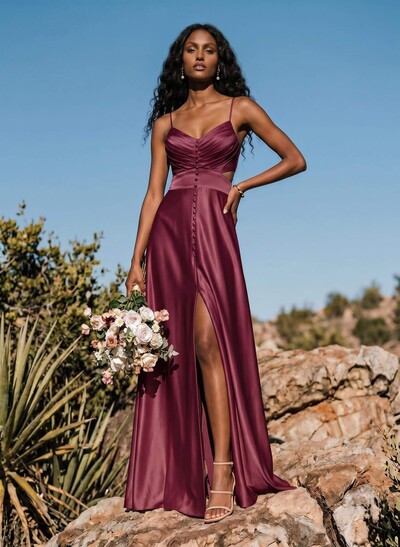 A-Line Sweetheart Sleeveless Floor-Length Charmeuse Bridesmaid Dresses