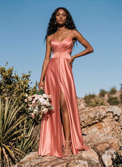 A-Line Sweetheart Sleeveless Floor-Length Charmeuse Bridesmaid Dresses