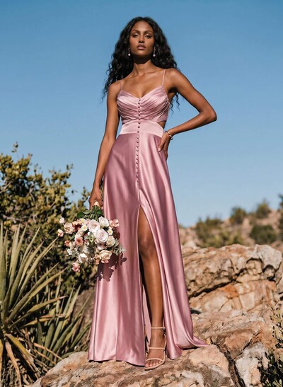 A-Line Sweetheart Sleeveless Floor-Length Charmeuse Bridesmaid Dresses