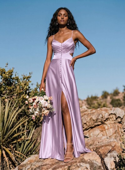 A-Line Sweetheart Sleeveless Maxi Charmeuse Bridesmaid Dresses