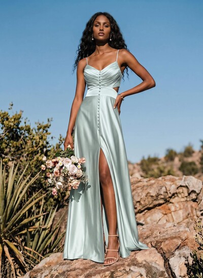 A-Line Sweetheart Sleeveless Floor-Length Charmeuse Bridesmaid Dresses