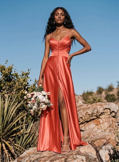 A-Line Sweetheart Sleeveless Floor-Length Charmeuse Bridesmaid Dresses