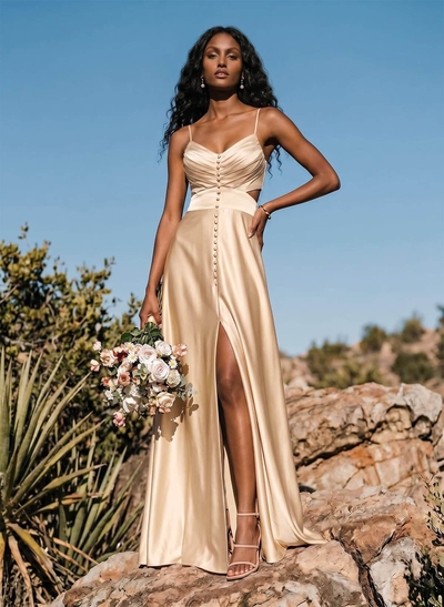 A-Line Sweetheart Sleeveless Floor-Length Charmeuse Bridesmaid Dresses