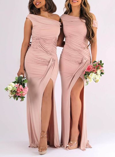 Sheath/Column One-Shoulder Jersey Bridesmaid Dresses With Split Front