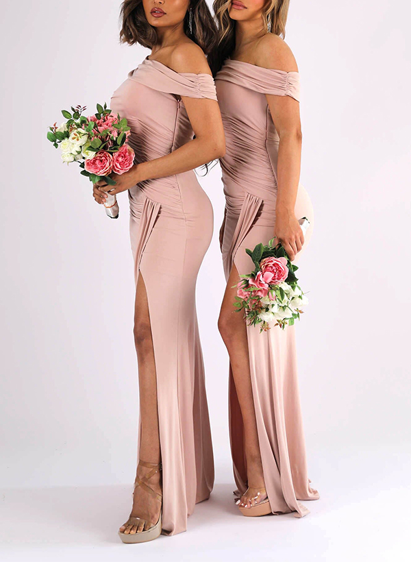 Sheath/Column One-Shoulder Jersey Bridesmaid Dresses With Split Front