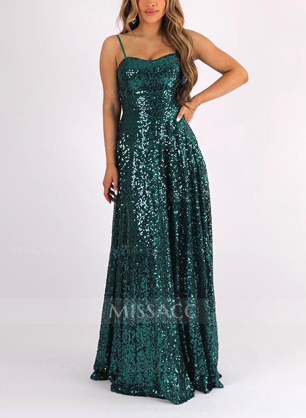 A-Line Sweetheart Sleeveless Floor-Length Sequined Bridesmaid Dresses