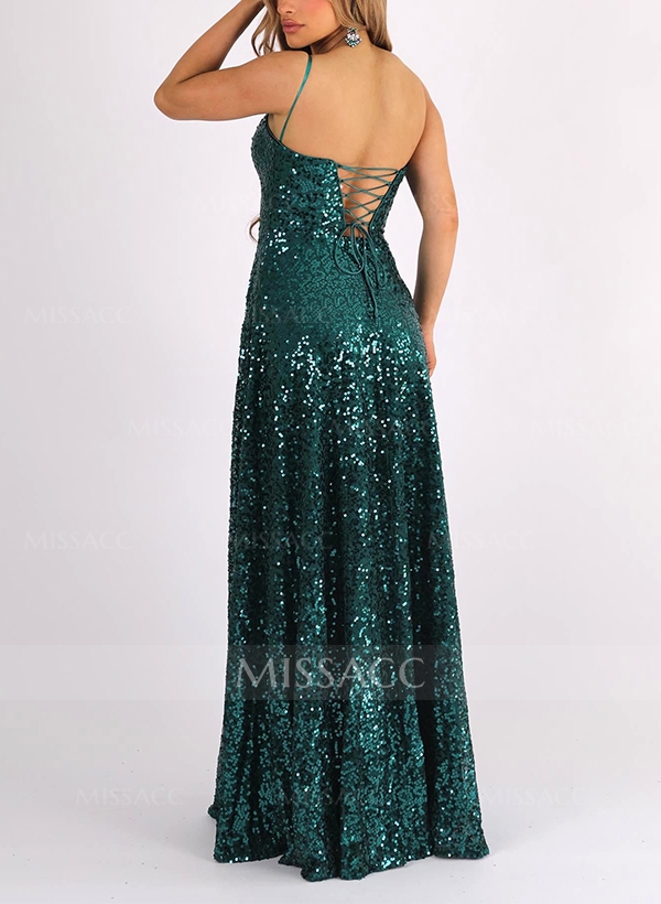 A-Line Sweetheart Sleeveless Floor-Length Sequined Bridesmaid Dresses