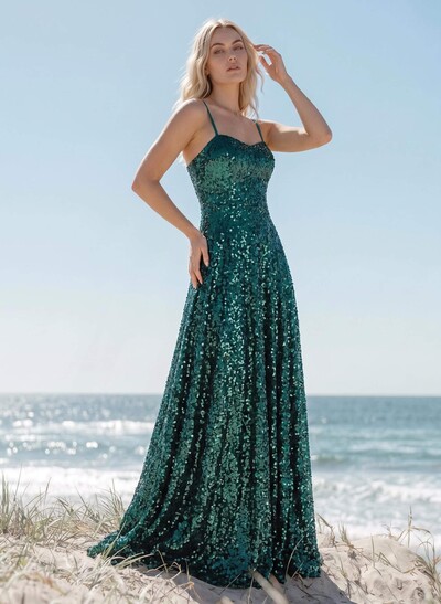 A-Line Sweetheart Sleeveless Floor-Length Sequined Bridesmaid Dresses