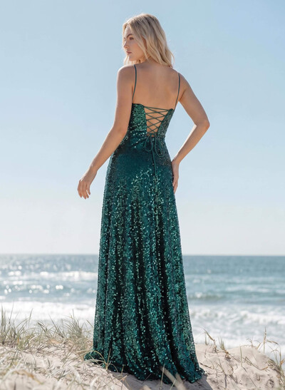 A-Line Sweetheart Sleeveless Floor-Length Sequined Bridesmaid Dresses