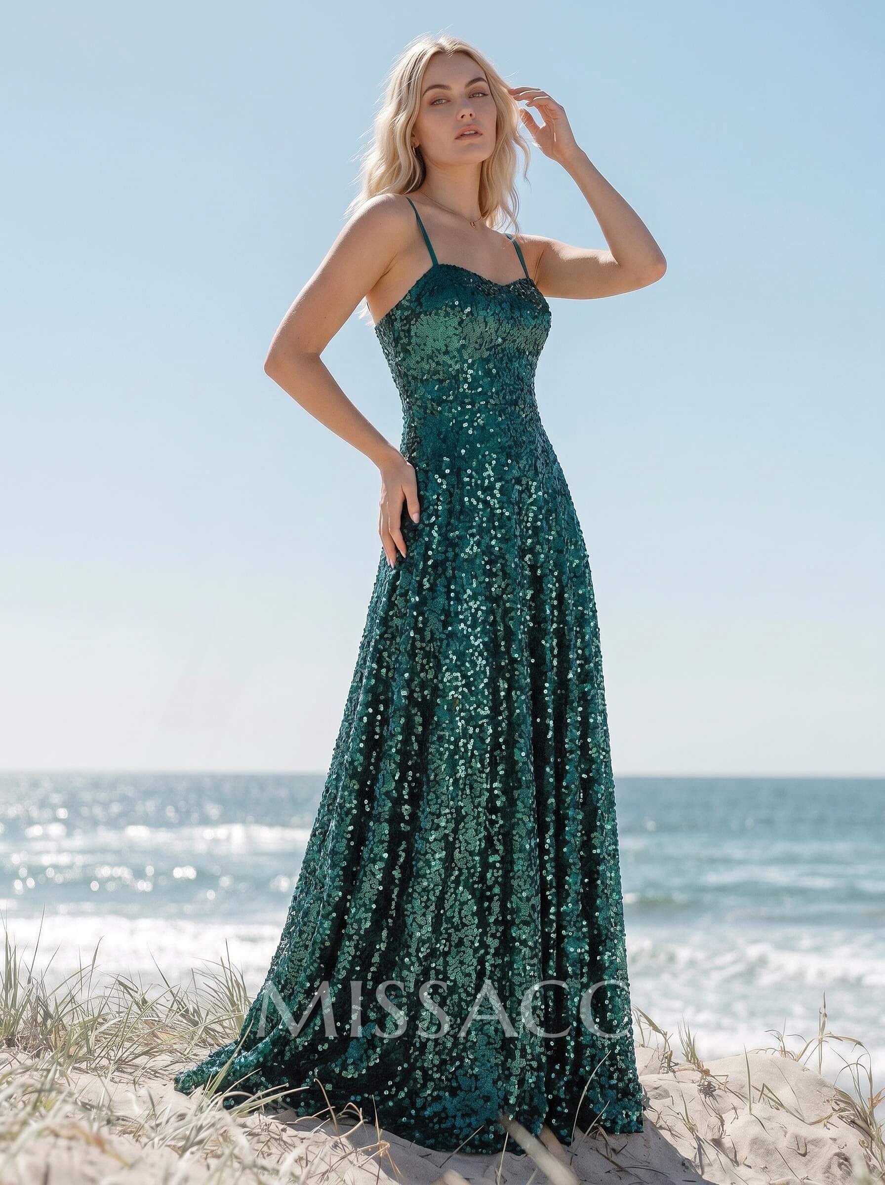 A-Line Sweetheart Sleeveless Floor-Length Sequined Bridesmaid Dresses