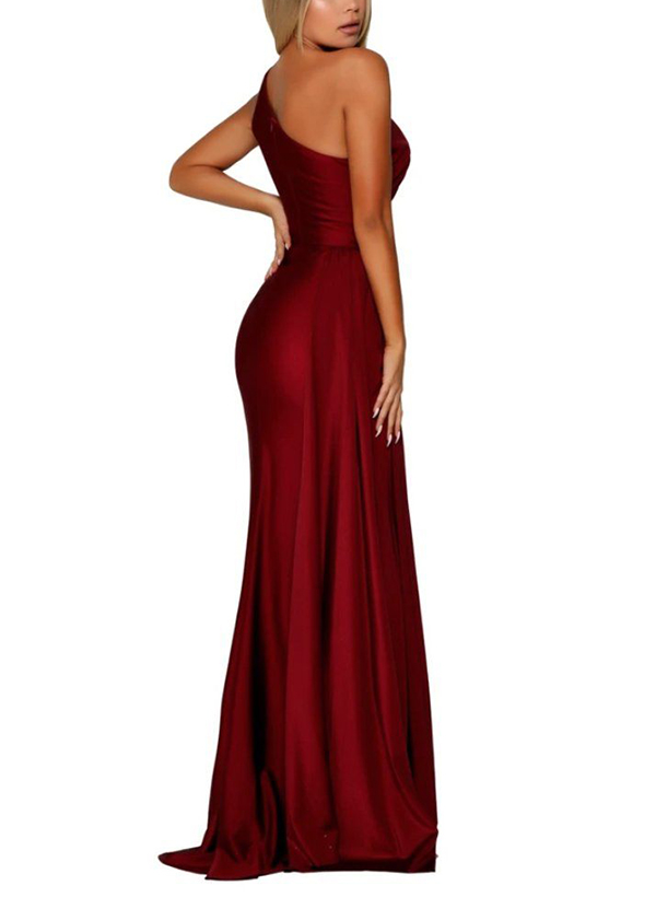 Sheath/Column One-Shoulder Satin Bridesmaid Dresses With Split Front