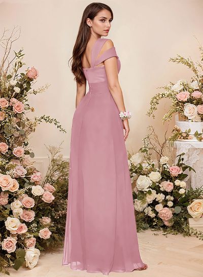 V-Neck Sleeveless Floor-Length Chiffon Bridesmaid Dresses With Split Front