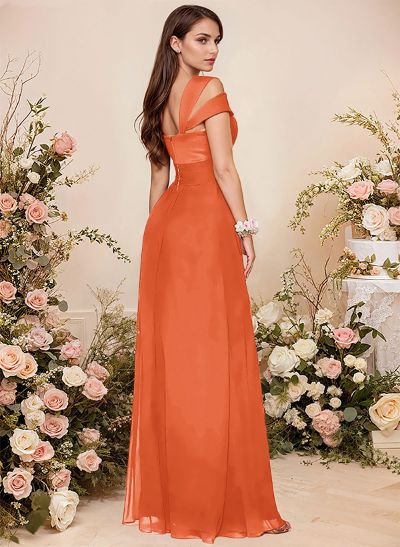 V-Neck Sleeveless Floor-Length Chiffon Bridesmaid Dresses With Split Front