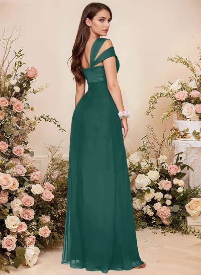 V-Neck Sleeveless Floor-Length Chiffon Bridesmaid Dresses With Split Front