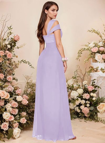 V-Neck Sleeveless Floor-Length Chiffon Bridesmaid Dresses With Split Front