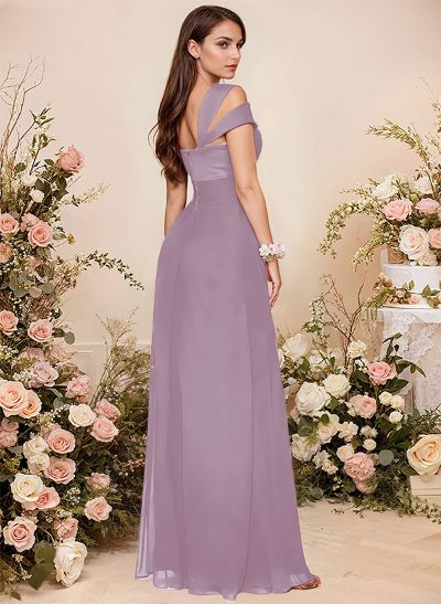 V-Neck Sleeveless Floor-Length Chiffon Bridesmaid Dresses With Split Front