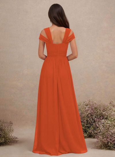 V-Neck Sleeveless Floor-Length Chiffon Bridesmaid Dresses With Split Front