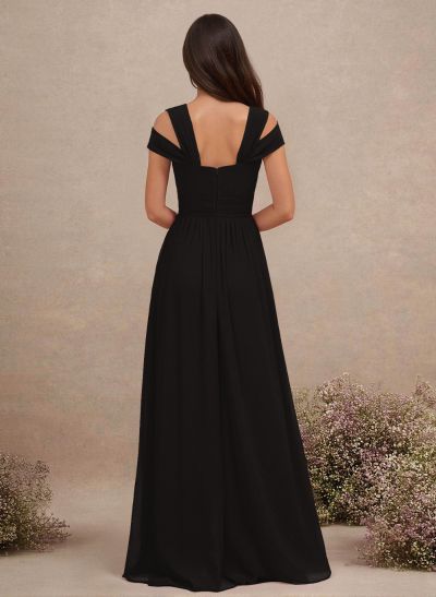 V-Neck Sleeveless Floor-Length Chiffon Bridesmaid Dresses With Split Front