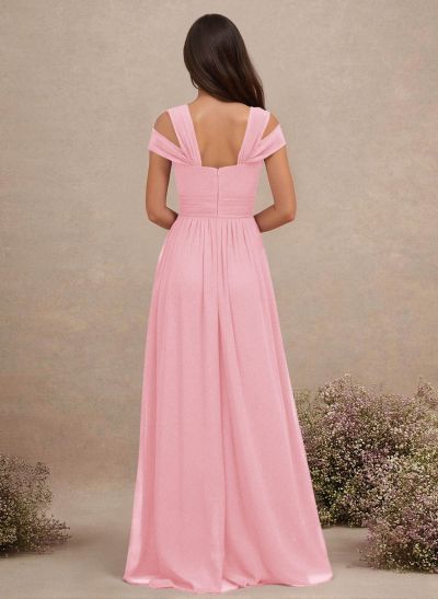 V-Neck Sleeveless Floor-Length Chiffon Bridesmaid Dresses With Split Front