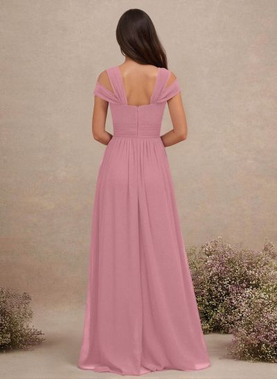 V-Neck Sleeveless Floor-Length Chiffon Bridesmaid Dresses With Split Front