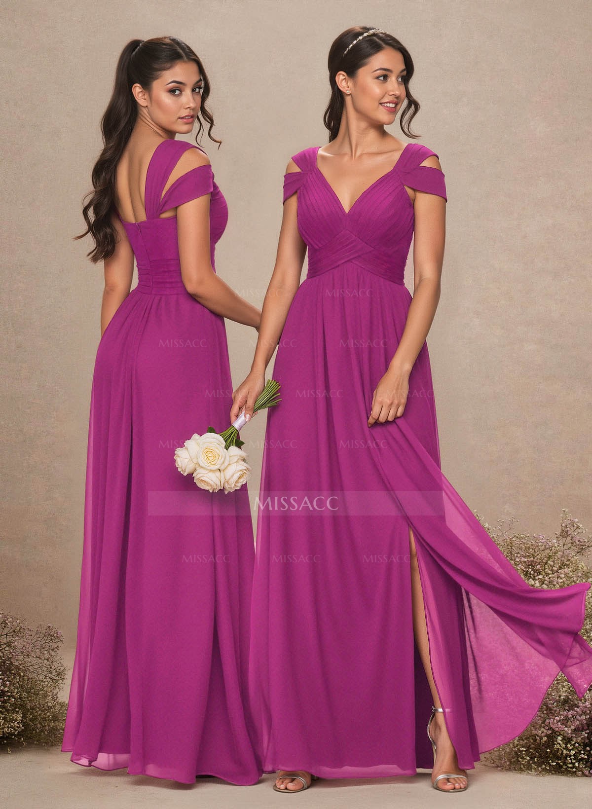 V-Neck Sleeveless Floor-Length Chiffon Bridesmaid Dresses With Split Front