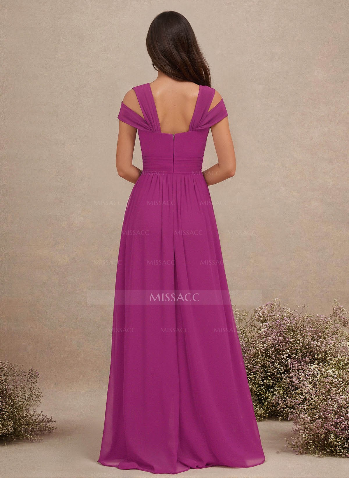 V-Neck Sleeveless Floor-Length Chiffon Bridesmaid Dresses With Split Front