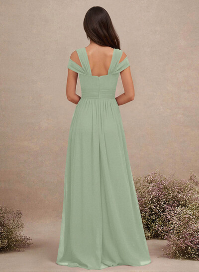 V-Neck Sleeveless Floor-Length Chiffon Bridesmaid Dresses With Split Front